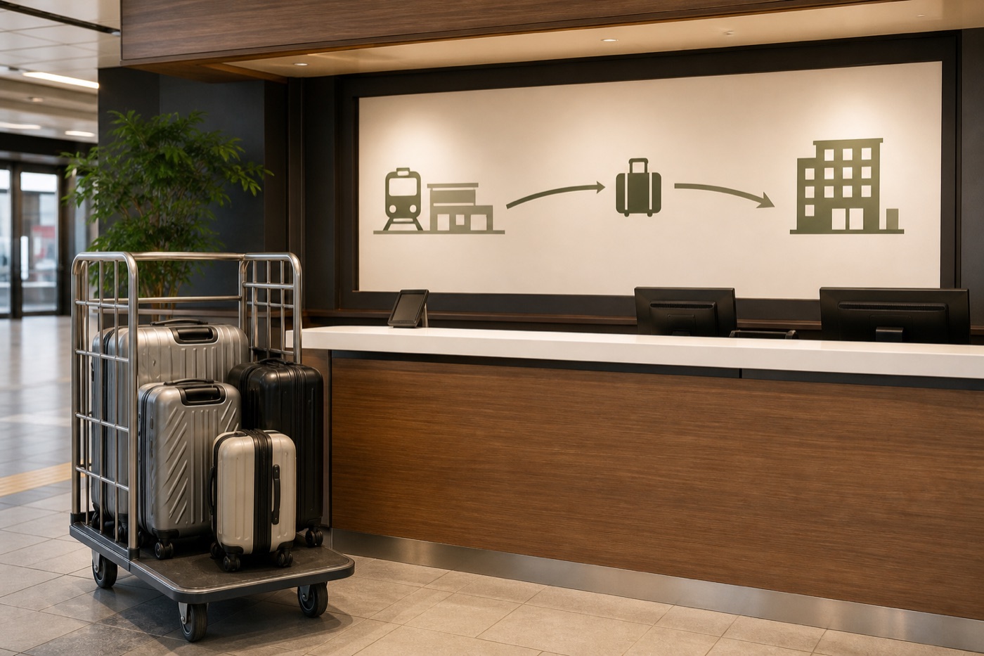 Illustration of a same-day hotel baggage delivery counter