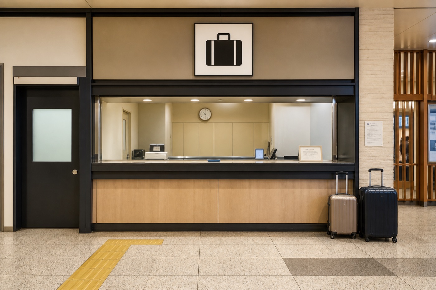 Illustration of a staffed railway station luggage storage counter